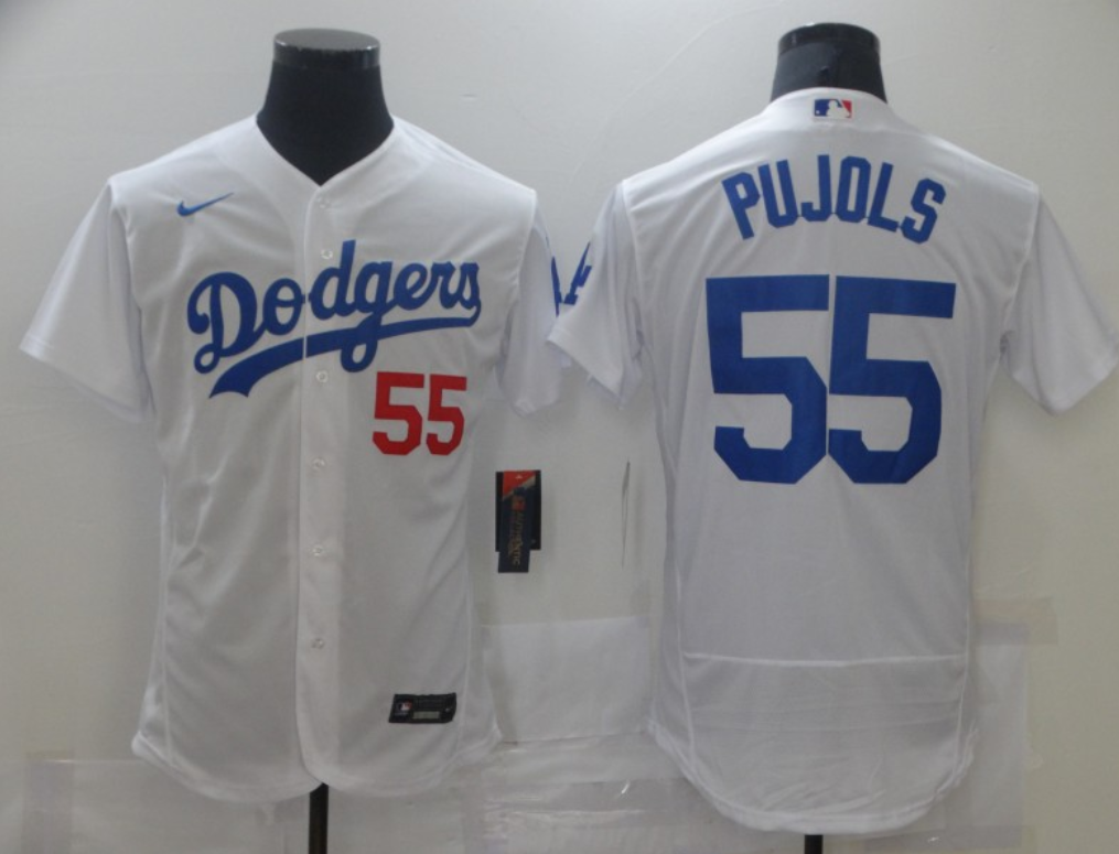 Men's Los Angeles Dodgers #55 Albert Pujols White Flex Base Sttiched Jersey Men's Los Angeles Dodgers #55 Albert Pujols White Flex Base Sttiched Jersey